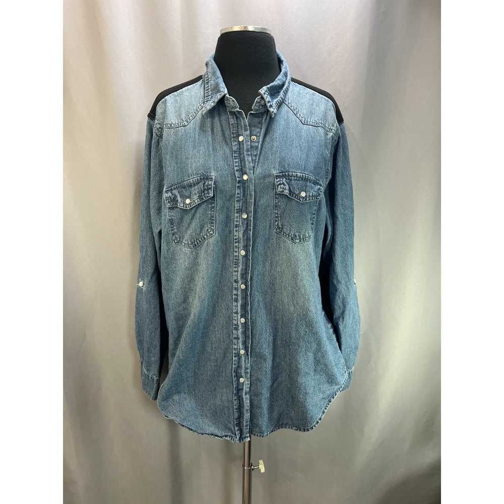 Highway jeans Western Denim Shirt Womens 2X Blue Cotton Two Front Flap Pockets